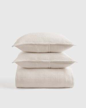 Quince Organic Ribbed Cotton Coverlet and Sham Set 3 pc King / Cal. king new no
